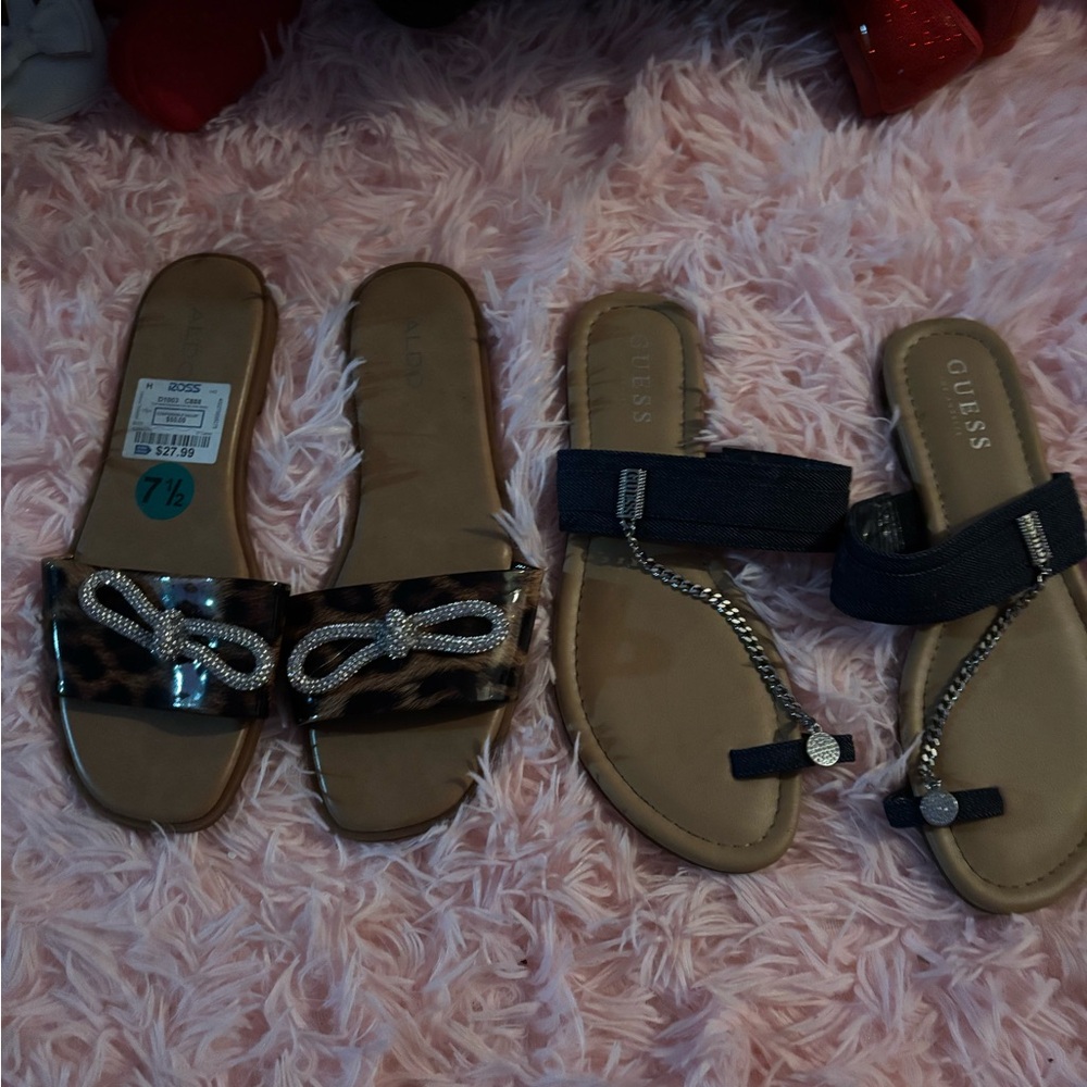 Guess Black and Brown Sandals Flat Sole Minimalist